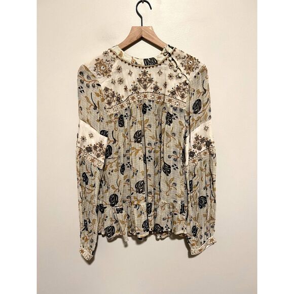 NWT Free People Beaded Floral Embroidered Blouse Women's Size Medium - Picture 1 of 13
